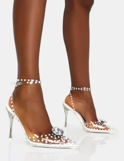 Flash Sale Asscher White Pearl Detail Diamante Broach Clear Court Stiletto Heels Back In Stock | Barely There Heels