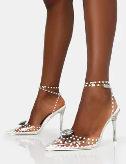 Flash Sale Asscher White Pearl Detail Diamante Broach Clear Court Stiletto Heels Back In Stock | Barely There Heels