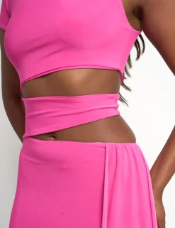 Cheap Asymmetric Drape Cut Out Detail Mini Dress Hot Pink Sculpt & Leisure | Kaiia The Label