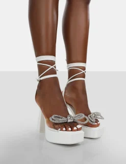Clearance Athena PU Platform Lace Up Bow Heels 5" Heels | Bow Heels