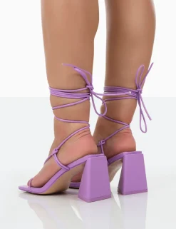 Clearance Atlas Patent Square Toe Lace Up Flared Mid Block Heeled Sandals Square Toe Heels | Lace Up Heels