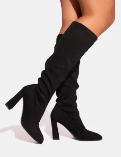 Best Audrina Suede Block Heel Knee High Sock Boots Block Heels | Sock Boots