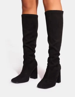 Best Audrina Suede Block Heel Knee High Sock Boots Block Heels | Sock Boots
