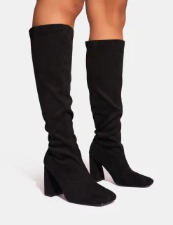 Discount Audrina Suede Wide Fit Block Heel Knee High Sock Boots Wide Fit Block Heels | Block Heels