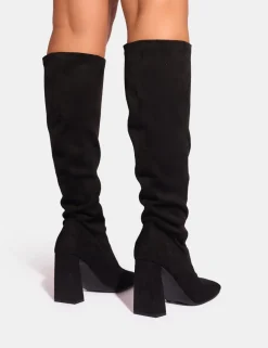 Discount Audrina Suede Wide Fit Block Heel Knee High Sock Boots Wide Fit Block Heels | Block Heels