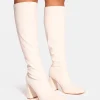 Best Audrina Pu Block Heel Knee High Sock Boots Block Heels | Sock Boots