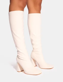 Best Audrina Pu Block Heel Knee High Sock Boots Block Heels | Sock Boots