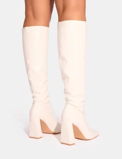 Best Audrina Pu Block Heel Knee High Sock Boots Block Heels | Sock Boots