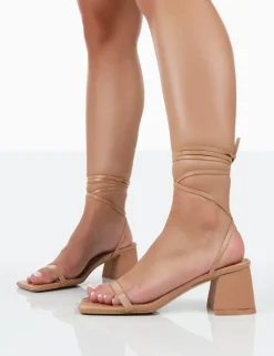 Store Babeass Nude Pu Sqaure Toe Lace Up Block Mid Heeled Sandals Square Toe Heels | Lace Up Heels