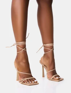 Shop Bad Gal Strappy Lace Up Square Toe Heels Square Toe Heels | Lace Up Heels