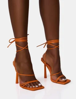 Sale Bad Gal Strappy Lace Up Square Toe Heels Square Toe Heels | Lace Up Heels