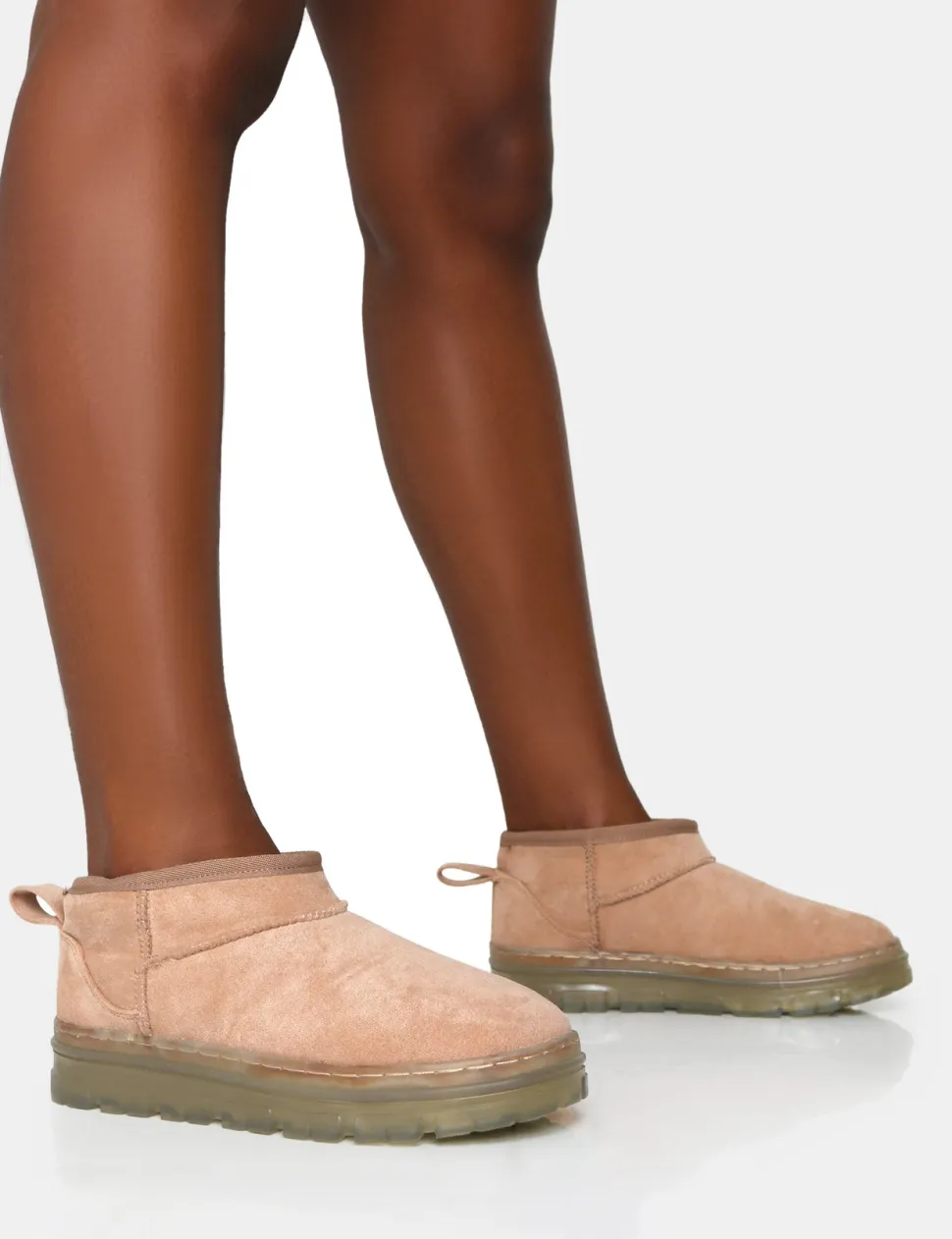Hot Bambi Beige Faux Suede Ultra Mini Ankle Boots Flats | Faux Fur Ankle Boots