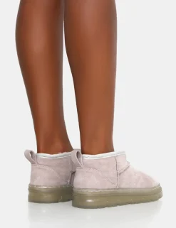 Shop Bambi Light Faux Suede Ultra Mini Ankle Boots Flats | Faux Fur Ankle Boots