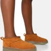Hot Bambi Tan Faux Suede Ultra Mini Ankle Boots Flats | Faux Fur Ankle Boots