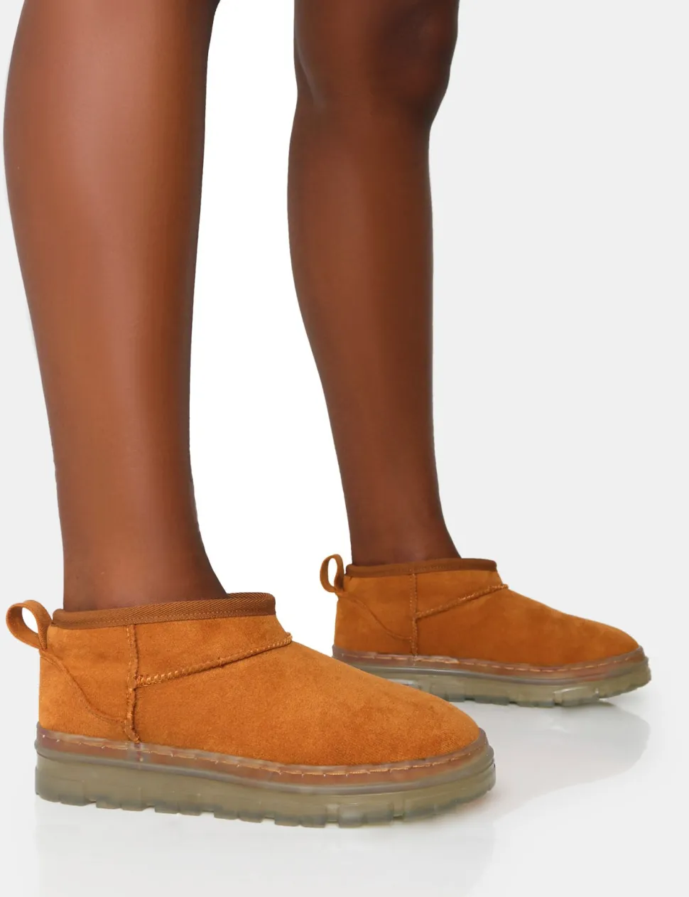 Hot Bambi Tan Faux Suede Ultra Mini Ankle Boots Flats | Faux Fur Ankle Boots
