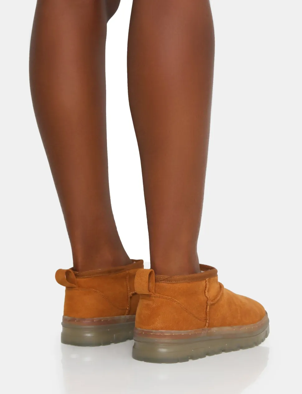 Hot Bambi Tan Faux Suede Ultra Mini Ankle Boots Flats | Faux Fur Ankle Boots