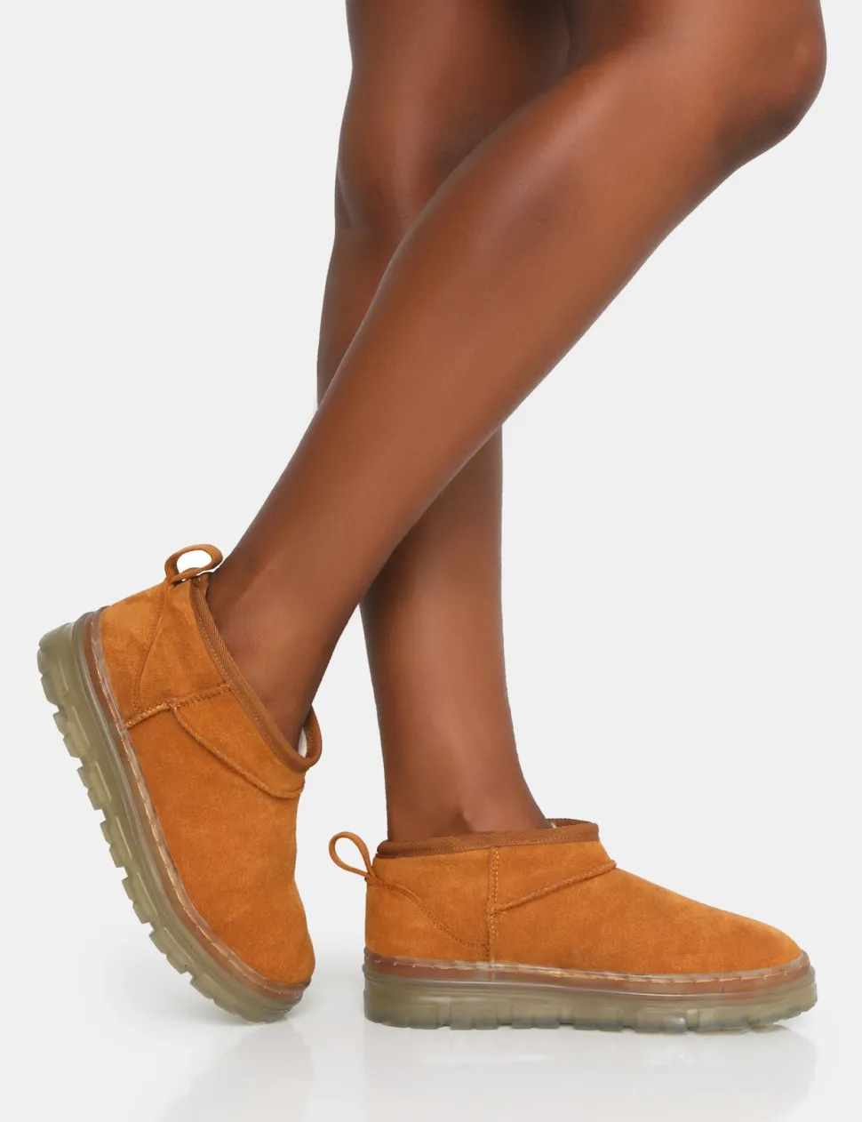 Hot Bambi Tan Faux Suede Ultra Mini Ankle Boots Flats | Faux Fur Ankle Boots