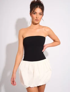 Store Bandeau Balloon Mini Dress Black & White Dresses