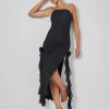 Fashion Bandeau Ruffle Detail Midi Dress Black Sculpt & Leisure | Kaiia The Label