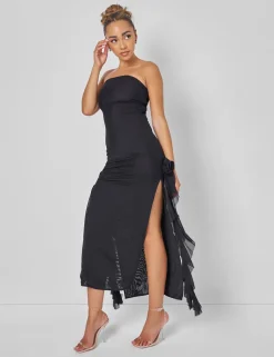 Fashion Bandeau Ruffle Detail Midi Dress Black Sculpt & Leisure | Kaiia The Label