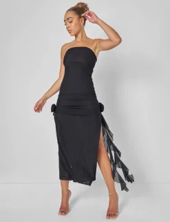 Fashion Bandeau Ruffle Detail Midi Dress Black Sculpt & Leisure | Kaiia The Label