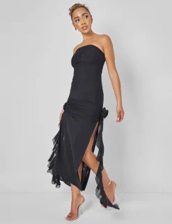 Fashion Bandeau Ruffle Detail Midi Dress Black Sculpt & Leisure | Kaiia The Label