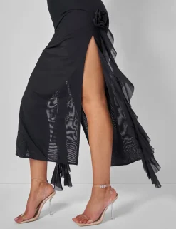 Fashion Bandeau Ruffle Detail Midi Dress Black Sculpt & Leisure | Kaiia The Label