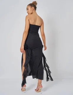 Fashion Bandeau Ruffle Detail Midi Dress Black Sculpt & Leisure | Kaiia The Label