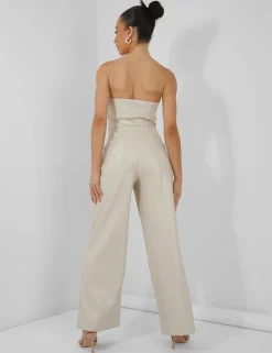 Cheap Bandeau Tailored Wide Leg Jumpsuit Stone Sculpt & Leisure | Kaiia The Label