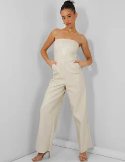 Cheap Bandeau Tailored Wide Leg Jumpsuit Stone Sculpt & Leisure | Kaiia The Label