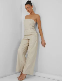 Cheap Bandeau Tailored Wide Leg Jumpsuit Stone Sculpt & Leisure | Kaiia The Label