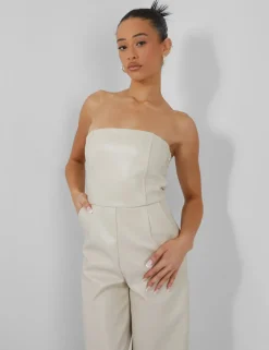 Cheap Bandeau Tailored Wide Leg Jumpsuit Stone Sculpt & Leisure | Kaiia The Label
