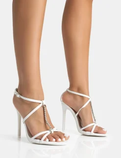 Online Beau Wide Fit Pu Diamante Strappy Round Toe Stilettos Heels Strappy Heels | Diamante Heels