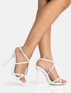 Online Beau Wide Fit Pu Diamante Strappy Round Toe Stilettos Heels Strappy Heels | Diamante Heels