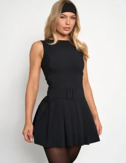 Store Bengaline Belt Detail Pleated Mini Dress Sculpt & Leisure | Kaiia The Label