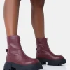 Discount Bergen Pu Zip Up Detailed Rounded Chunky Soled Ankle Boots Chunky Boots | Ankle Boots