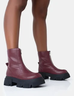 Discount Bergen Pu Zip Up Detailed Rounded Chunky Soled Ankle Boots Chunky Boots | Ankle Boots