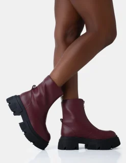 Discount Bergen Pu Zip Up Detailed Rounded Chunky Soled Ankle Boots Chunky Boots | Ankle Boots