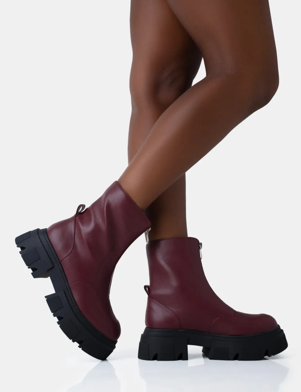 Discount Bergen Pu Zip Up Detailed Rounded Chunky Soled Ankle Boots Chunky Boots | Ankle Boots