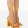 Sale Berry Croc Square Toe Strappy Lace Up Block Heels 4" Heels | Square Toe Heels