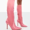 Cheap Best Believe Satin Pointed Toe Stiletto Heeled Knee High Boots High Heels | Heeled Boots