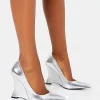 Store Betty Mirror Metallic Pu Inverted Wedge Pointed Court Heels Court Heels | Silver Heels