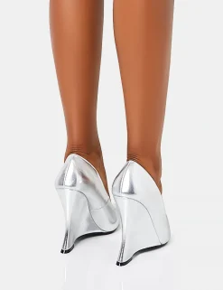 Store Betty Mirror Metallic Pu Inverted Wedge Pointed Court Heels Court Heels | Silver Heels