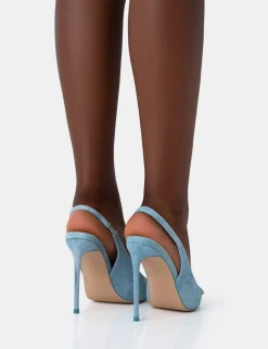 Cheap Blaise Washed Denim Bleach Diamante Trim Stiletto Slingback Court Diamante Heels | Court Heels