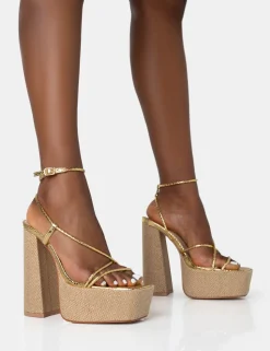 Flash Sale Blissful Asymmetric Strappy Square Toe Raffia Platform Block Heels 6" Heels | Strappy Heels
