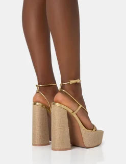 Flash Sale Blissful Asymmetric Strappy Square Toe Raffia Platform Block Heels 6