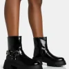 Shop Blizzard Silver Metal Buckle Detailed Zip Up Chunky Ankle Boots Flat Boots | Chunky Boots