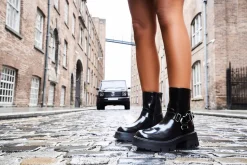 Shop Blizzard Silver Metal Buckle Detailed Zip Up Chunky Ankle Boots Flat Boots | Chunky Boots