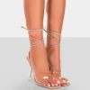 Best Sale Bly Patent Clear Perspex Cake Stand Lace Up Square Toe Heels 5" Heels | Square Toe Heels