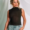 Clearance Boat Neck Mesh Top With Ruched Details Tops